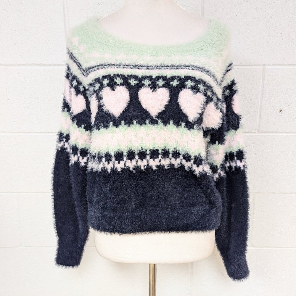Victoria's Secret Fuzzy Long Sleeve Heart Sweater, XS